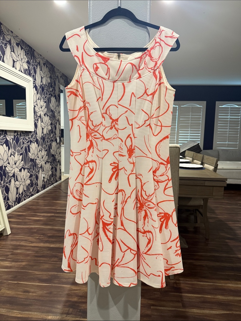Gabby Skye Cream Dress with Coral-Red Floral Print